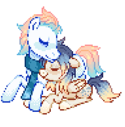 Size: 573x578 | Tagged: safe, artist:hikkage, oc, oc only, pegasus, pony, clothes, duo, pixel art, scarf, simple background, white background