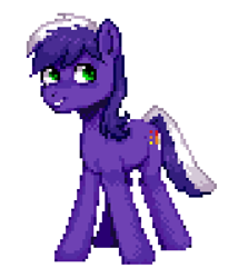 Size: 532x597 | Tagged: safe, artist:hikkage, oc, oc only, oc:proudy hooves, earth pony, pony, earth pony oc, green eyes, male, pixel art, simple background, smiling, solo, stallion, two toned mane, two toned tail, white background