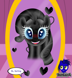 Size: 3840x4154 | Tagged: safe, alternate version, artist:damlanil, rarity, latex pony, original species, pony, unicorn, g4, blue sclera, blushing, carousel boutique, comic, cute, darling, female, happy, heart, heart eyes, horn, latex, living latex, looking at you, mare, mind control, mirror, open mouth, raribetes, rubber, shiny, shiny mane, simple background, smiling, symbiote, text, transformation, vector, wingding eyes