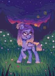 Size: 500x700 | Tagged: safe, artist:hikkage, oc, oc only, firefly (insect), insect, pegasus, pony, animated, commission, gif, glasses, pixel art, solo, twilight (astronomy), ych result