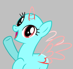 Size: 1084x1024 | Tagged: safe, artist:diamondbellefan25, alicorn, pony, g4, bald, base, female, gray background, immatoonlink, mare, open mouth, particle mare, raised hoof, raised leg, simple background, smiling, solo, spread wings, underhoof, wings