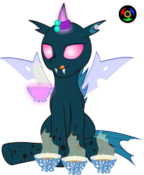 Size: 2401x2917 | Tagged: safe, artist:kyoshyu, oc, oc only, oc:drone dance, changeling, cup, high res, magic, simple background, solo, teacup, transparent background, vector