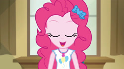 Size: 3410x1920 | Tagged: safe, screencap, pinkie pie, blizzard or bust, equestria girls, equestria girls specials, g4, my little pony equestria girls: better together, my little pony equestria girls: holidays unwrapped, clothes, cutie mark, cutie mark on clothes, eyes closed, female, geode of sugar bombs, jewelry, magical geodes, necklace, open mouth, solo, tank top