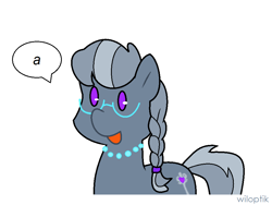 Size: 924x693 | Tagged: safe, artist:wiloptik, silver spoon, earth pony, pony, g4, glasses, jewelry, necklace, open mouth, pearl necklace, solo, speech bubble