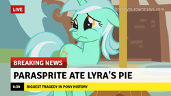 Size: 1280x720 | Tagged: safe, edit, edited screencap, screencap, lyra heartstrings, pony, unicorn, g4, season 1, swarm of the century, abuse, break your own news, crying, female, lyrabuse, sad, solo