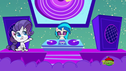 Size: 1920x1080 | Tagged: safe, screencap, dj pon-3, rarity, vinyl scratch, pony, unicorn, g4, g4.5, my little pony: pony life, the comet section, female, mare, treehouse logo