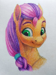 Size: 3000x4000 | Tagged: safe, artist:skyaircobra, sunny starscout, earth pony, pony, g5, bust, colored pencil drawing, female, mare, portrait, smiling, solo, traditional art