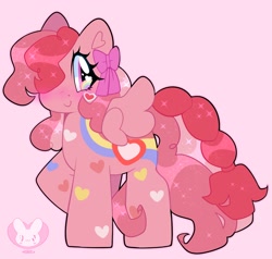 Size: 2413x2300 | Tagged: safe, artist:bunxl, oc, oc only, pegasus, pony, blushing, bow, hair bow, heart, heart eyes, high res, rainbow, rainbow eyes, smiling, solo, sparkles, sparkly mane, sparkly tail, spread wings, tail, wingding eyes, wings