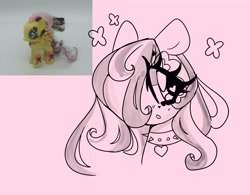 Size: 3840x3000 | Tagged: safe, artist:bunxl, fluttershy, butterfly, pegasus, pony, g4, collar, emoshy, hair over one eye, heart eyes, high res, photo, ponymania, sketch, solo, spiked, spiked collar, wingding eyes