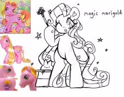 Size: 2048x1600 | Tagged: safe, artist:bunxl, magic marigold, earth pony, pony, g3, bipedal, magic wand, one eye closed, photo, sketch, smiling, solo, sparkles, starry eyes, wingding eyes, wink