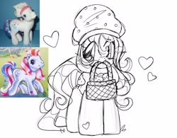 Size: 2048x1600 | Tagged: safe, artist:bunxl, port-o-bella, earth pony, pony, g3, basket, heart, mouth hold, photo, sketch, smiling, solo