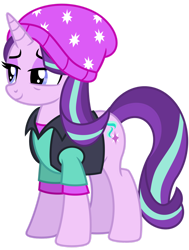 Size: 1024x1356 | Tagged: safe, artist:emeraldblast63, starlight glimmer, pony, unicorn, equestria girls, equestria girls specials, g4, my little pony equestria girls: mirror magic, accurate, bags under eyes, beanie, clothes, equestria girls outfit, equestria girls ponified, female, hat, mare, ponified, ponified humanized pony, redesign, simple background, solo, transparent background, vector