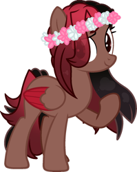 Size: 1024x1289 | Tagged: safe, artist:tired-horse-studios, oc, oc only, pegasus, pony, female, floral head wreath, flower, mare, simple background, solo, transparent background, two toned wings, wings