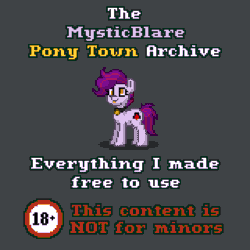 Size: 1280x1280 | Tagged: safe, artist:mystic blare, oc, oc only, oc:mystic blare, earth pony, pony, pony town, advertisement, animated, derp, earth pony oc, gif, gray background, hooves, link in description, loop, pixel art, shadow, simple background, solo, standing, text
