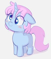 Size: 572x650 | Tagged: safe, artist:heretichesh, oc, oc only, oc:lil blue, pony, blushing, cute, derp, female, filfil, filly, happy, solo