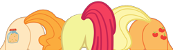 Size: 2819x821 | Tagged: safe, artist:gmaplay, apple bloom, applejack, pear butter, earth pony, pony, g4, applebutt, ass up, bloom butt, butt, butt only, face down ass up, pear butt, plot, simple background, transparent background, trio