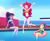 Size: 1100x899 | Tagged: safe, artist:riouku, lily pad (g4), pinkie pie, sci-twi, twilight sparkle, human, equestria girls, g4, my little pony equestria girls: better together, barefoot, blushing, clothes, cloud, commission, cruise ship, feet, female, glasses, happy, inner tube, one-piece swimsuit, open mouth, pinkie pie swimsuit, ponytail, pool toy, sandals, sci-twi swimsuit, shoes removed, sitting, sky, sleeveless, smiling, swimming pool, swimsuit, trio, trio female, tube, water