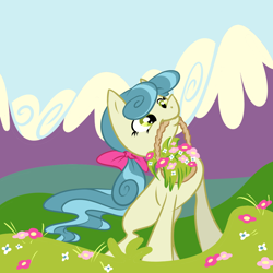 Size: 1200x1200 | Tagged: safe, artist:pashapup, oc, oc only, earth pony, pony, flower, mouth hold, scenery, solo