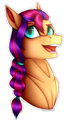 Size: 1044x1821 | Tagged: safe, artist:scaretcreations, sunny starscout, earth pony, pony, g5, braid, bust, female, looking at you, mare, open mouth, portrait, simple background, solo, transparent background