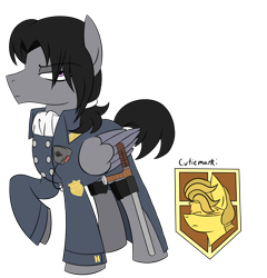 Size: 3500x3650 | Tagged: safe, artist:pencilsparkreignited, oc, oc:yuuki rejioneru, pegasus, pony, baton, colored wings, gray coat, handkerchief, high res, long mane, male, multicolored wings, oc ref, police, police baton, police captain, police officer, police uniform, ponytail, purple eyes, reference sheet, short tail, simple background, stallion, transparent background, wings