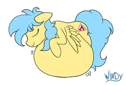 Size: 2328x1566 | Tagged: safe, artist:thewindrunner, oc, oc only, oc:mercury drop, pegasus, pony, belly, belly bed, big belly, eyes closed, female, huge belly, impossibly large belly, mare, simple background, sleeping, stuffed, transparent background