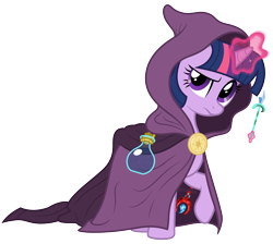 Size: 1496x1343 | Tagged: safe, artist:facelessjr, twilight sparkle, pony, unicorn, g4, brooch, cape, cloak, clothes, crossover, female, flask, frown, jewelry, looking at you, magic, mare, medallion, noita, raised eyebrow, raised hoof, unicorn twilight, vector, wand