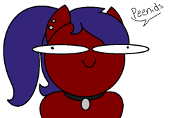 Size: 754x514 | Tagged: safe, artist:horsesrnaked, oc, oc only, oc:fluffycuffs, earth pony, pony, bust, collar, ear piercing, earring, flat, jewelry, mispronunciation, peenids, piercing, ponytail, silly, silly face, smiling, solo, weird