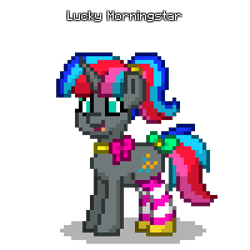 Size: 400x400 | Tagged: safe, oc, oc only, oc:lucky morningstar, pony, unicorn, pony town, bow, clothes, ponytail, simple background, socks, solo, striped socks, transparent background