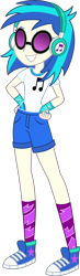 Size: 1300x4432 | Tagged: safe, artist:sketchmcreations, dj pon-3, vinyl scratch, equestria girls, g4, clothes, commission, female, fingerless gloves, gloves, hand on hip, headphones, magenta, shirt, simple background, smiling, solo, t-shirt, tomboy, transparent background, vector
