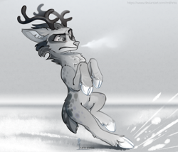 Size: 3500x3000 | Tagged: safe, artist:mithriss, oc, oc only, deer, antlers, chest fluff, cloven hooves, grayscale, high res, monochrome, solo