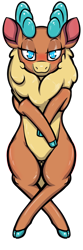 Size: 500x1500 | Tagged: safe, artist:ebvert, velvet (tfh), deer, reindeer, them's fightin' herds, bedroom eyes, blushing, body pillow, body pillow design, cloven hooves, community related, covering, crossed arms, crossed legs, dakimakura cover, doe, female, lidded eyes, looking at you, lying down, on back, simple background, smiling, smiling at you, solo, transparent background, wide hips