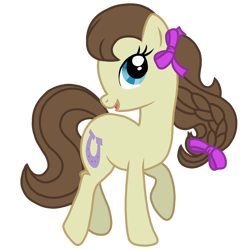 Size: 768x768 | Tagged: source needed, safe, artist:canterlotgirl, heidi hay, earth pony, pony, g4, bow, braided pigtails, cutie mark, female, horseshoes, mare, older, older heidi hay, raised hoof, raised hooves, simple background, solo, transparent background, vector