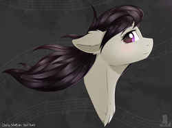 Size: 2682x1993 | Tagged: safe, artist:monsoonvisionz, octavia melody, earth pony, pony, g4, bust, chest fluff, ear fluff, female, floppy ears, flowing mane, looking at you, mare, music notes, portrait, profile, solo, sternocleidomastoid, windswept mane