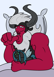 Size: 1191x1684 | Tagged: dead source, safe, artist:da52, lord tirek, queen chrysalis, centaur, g4, bed, cute, eyes closed, male, nose piercing, nose ring, piercing, pillow, plushie, septum piercing, sleeping, solo, thumb sucking, tirebetes
