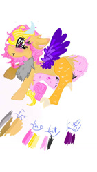 Size: 720x1280 | Tagged: safe, artist:cocolove2176, oc, oc only, hybrid, female, interspecies offspring, offspring, parent:discord, parent:fluttershy, parents:discoshy, raised hoof, reference sheet, simple background, solo, white background