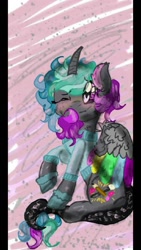 Size: 720x1280 | Tagged: safe, artist:cocolove2176, oc, oc only, alicorn, pony, abstract background, alicorn oc, clothes, horn, one eye closed, raised hoof, solo, wings, wink