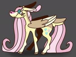 Size: 2074x1560 | Tagged: safe, artist:caramelbolt24, fluttershy, deer, deer pony, original species, pegasus, pony, g4, cloven hooves, dark background, ear fluff, female, mare, signature, solo, two toned wings, wings