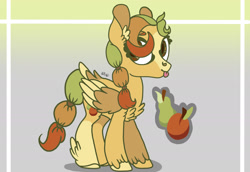 Size: 2388x1639 | Tagged: safe, artist:caramelbolt24, oc, oc only, pegasus, pony, :p, abstract background, braided tail, chest fluff, ear fluff, feathered fetlocks, female, magical lesbian spawn, mare, offspring, parent:applejack, parent:rainbow dash, parents:appledash, pegasus oc, reference sheet, signature, solo, tongue out, two toned wings, wings