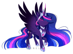Size: 2499x1860 | Tagged: safe, artist:minelvi, twilight sparkle, alicorn, pony, g4, the last problem, corrupted twilight sparkle, female, hoof shoes, horn, jewelry, mare, older, older twilight, older twilight sparkle (alicorn), peytral, princess twilight 2.0, queen twilight, raised hoof, signature, simple background, solo, tiara, transparent background, twilight sparkle (alicorn), wings
