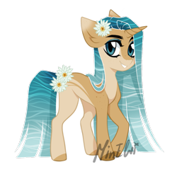 Size: 955x939 | Tagged: safe, artist:minelvi, oc, oc only, pony, unicorn, base used, colored hooves, ear fluff, flower, flower in hair, grin, horn, signature, simple background, smiling, solo, transparent background, unicorn oc