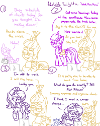 Size: 4779x6013 | Tagged: safe, artist:adorkabletwilightandfriends, moondancer, spike, starlight glimmer, twilight sparkle, oc, oc:pinenut, alicorn, cat, dragon, pony, unicorn, comic:adorkable twilight and friends, g4, adorkable, adorkable twilight, butt pillow, clothes, comic, computer, cute, dork, female, friendship, humor, jeans, laptop computer, lying down, male, mare, occupation, pants, shirt, silly, slice of life, suitcase, twilight sparkle (alicorn), walking, work