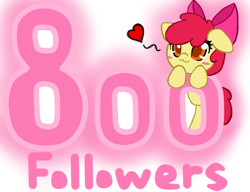 Size: 1024x786 | Tagged: safe, artist:arielsbx, apple bloom, earth pony, pony, ask little applebloom, g4, :3, adorabloom, bipedal, bipedal leaning, blushing, cute, female, filly, followers, heart, leaning, milestone, simple background, solo, text, transparent background