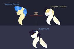 Size: 1280x854 | Tagged: safe, artist:itstechtock, sapphire shores, songbird serenade, oc, oc:nightingale, pegasus, pony, g4, my little pony: the movie, female, lesbian, magical lesbian spawn, mare, offspring, parent:sapphire shores, parent:songbird serenade, parents:sapphire songbird, sapphire songbird, shipping