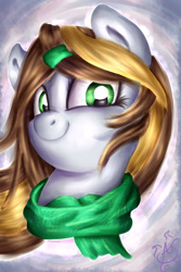 Size: 2000x3000 | Tagged: safe, artist:aquaticsun, oc, oc only, oc:aurora chiaro, pony, bust, clothes, female, high res, looking at you, looking down, looking down at you, mare, scarf, solo
