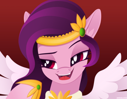 Size: 2559x2000 | Tagged: safe, artist:andaluce, pipp petals, pegasus, pony, g5, adorapipp, cute, female, gradient background, high res, jewelry, mare, red eyes, red-eyed pipp, regalia, solo, spread wings, wings