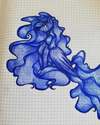 Size: 1080x1350 | Tagged: safe, artist:tessa_key_, princess luna, alicorn, pony, g4, eyelashes, female, graph paper, horn, mare, sitting, smiling, solo, traditional art, wings