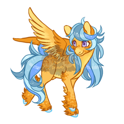 Size: 1000x1000 | Tagged: safe, artist:lavvythejackalope, oc, oc only, pegasus, pony, female, looking back, mare, obtrusive watermark, pegasus oc, simple background, smiling, solo, unshorn fetlocks, watermark, white background, wings