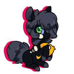 Size: 600x600 | Tagged: safe, artist:lavvythejackalope, oc, oc only, earth pony, fish, pony, colored hooves, earth pony oc, hair over one eye, male, plushie, simple background, sitting, stallion, starry eyes, white background, wingding eyes