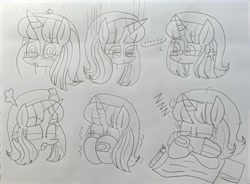 Size: 2048x1508 | Tagged: safe, artist:徐詩珮, oc, oc:hsu amity, alicorn, pony, angry, cross-popping veins, crying, cute, expressions, female, glasses, madorable, mare, ocbetes, onomatopoeia, open mouth, scared, sleeping, sound effects, traditional art, zzz