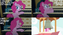 Size: 1280x720 | Tagged: safe, edit, edited screencap, editor:quoterific, screencap, pinkie pie, earth pony, pony, castle mane-ia, g4, season 4, bell, female, mare, musical instrument, organ, organ to the outside, piano, solo